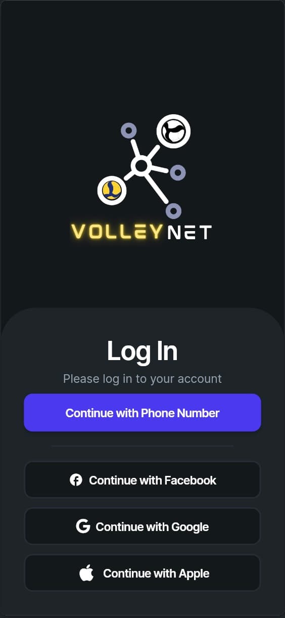 VolleyNet login screen