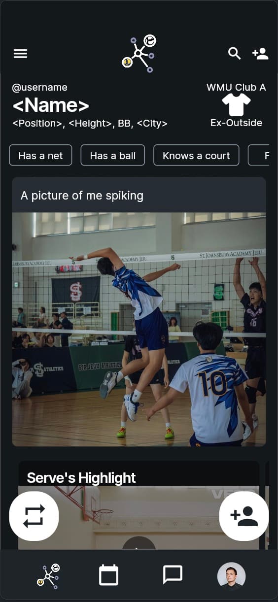 VolleyNet profile screen